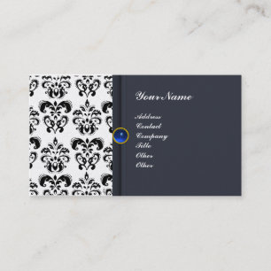 Carte De Visite CLASSE DAMASK MONOGRAM bleu saphir or