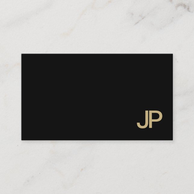Carte De Visite Classé Plain Moderne Noir Monogramme Or Luxe (Devant)