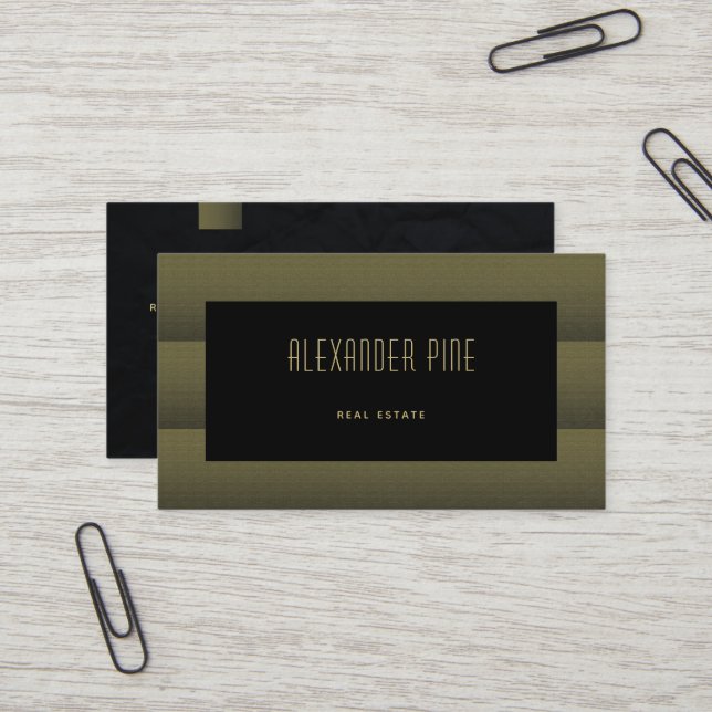 Carte De Visite Classé Simple Elegant Black Gold Professionnel (Devant/Arrière en situation)