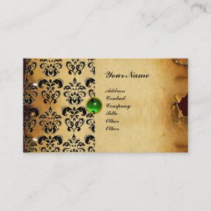 Carte De Visite CLASSEMENT DAMASK PARCHEMENT MONOGRAMME vert émera