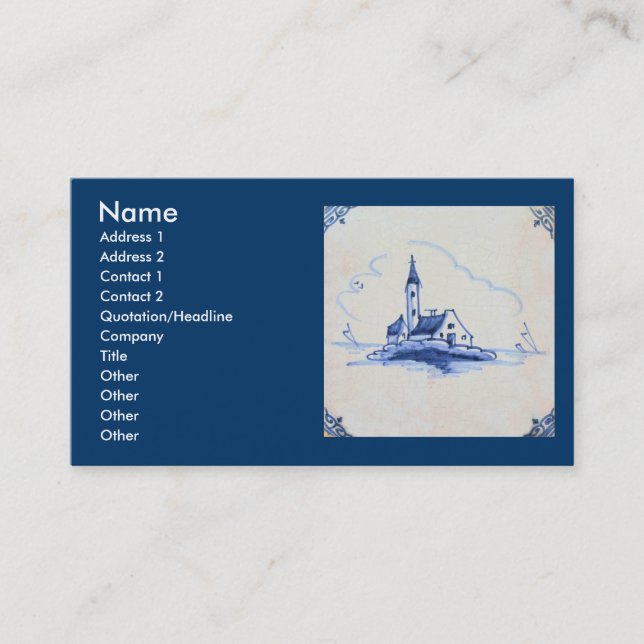Carte De Visite Classic Antiquaire Delft Bleu Carrelage - Église (Devant)