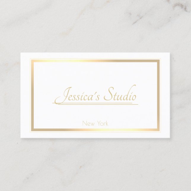 Carte De Visite Classic Blanc tendance Golden Frame Chaque entrepr (Devant)