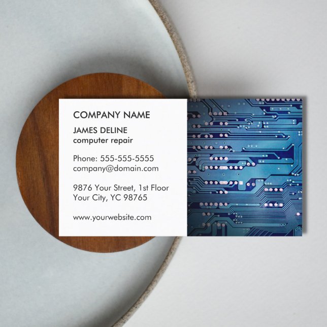 Carte De Visite Classic Elegant Blanc Bleu Circuit Réparation d'or (Créateur téléchargé)