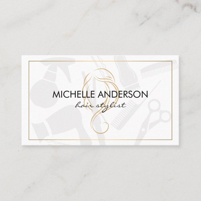 Carte De Visite Classic Gold Border Hair Stylist (Devant)