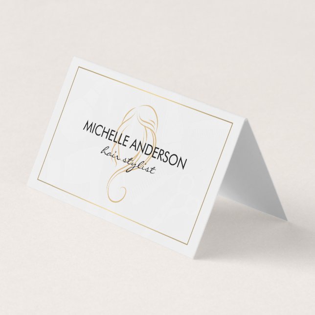 Carte De Visite Classic Gold Border Hair Stylist (Devant)
