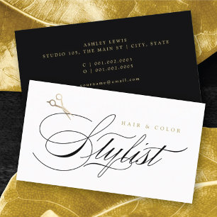 Carte De Visite Classic Hair Styliste Calligraphie Or Ciseaux
