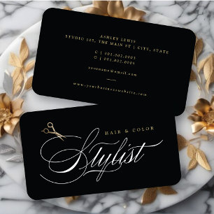 Carte De Visite Classic Hair Styliste Calligraphie Or Ciseaux