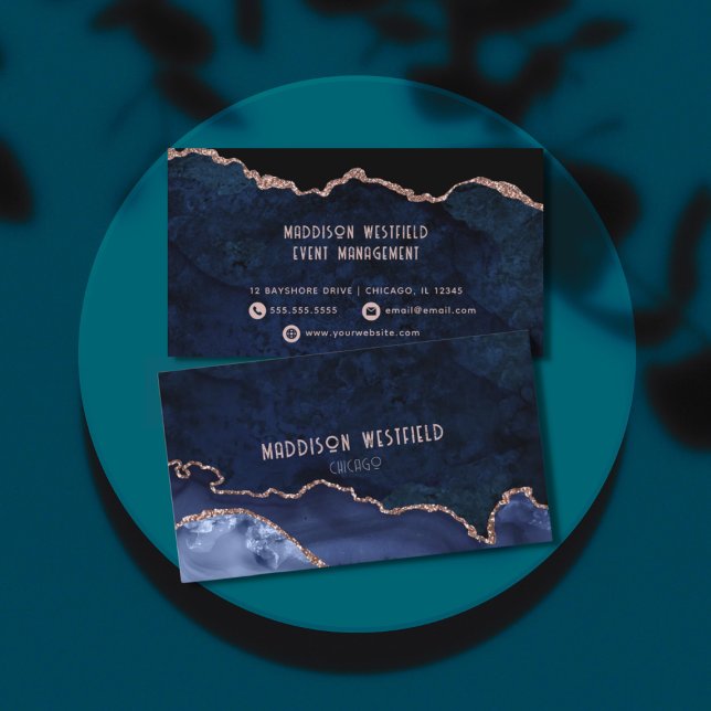 Carte De Visite Classic Marine Rose Gold Agate (Créateur téléchargé)