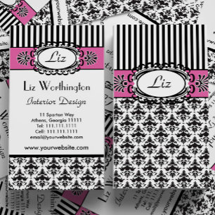 Carte De Visite Classic Retro rose et noir Paris chic