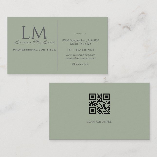 Carte De Visite Classic Sage Green QR Code Business Branding (Devant / Derrière)
