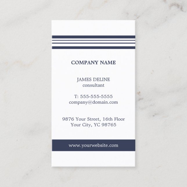 Carte De Visite Classic Simple Elegant Blue White (Devant)