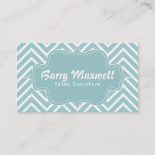 Carte De Visite Classieux et Élégant, motif chevron bleu et blanc