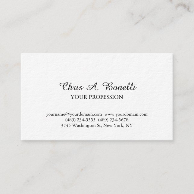 Carte De Visite Classique Elégant Plat Simple Blanc (Devant)