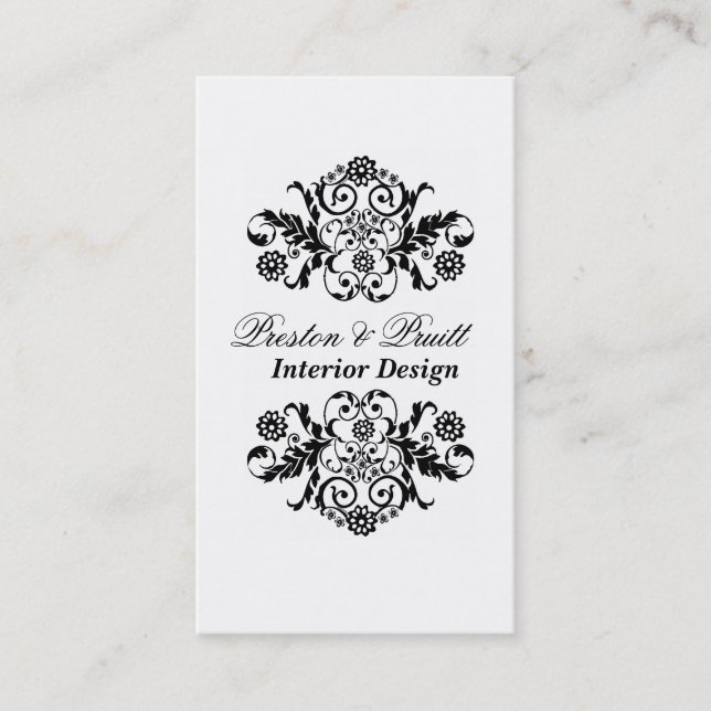 Carte De Visite Classique Royal Damask Black White Professional (Devant)
