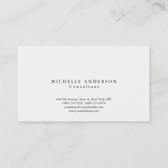 Carte De Visite Classique Simple Blanc Simple Professionnel Minima (Devant)