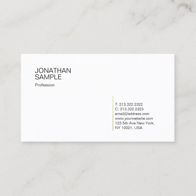Carte De Visite Classique Simple Gold White Professional (Devant)