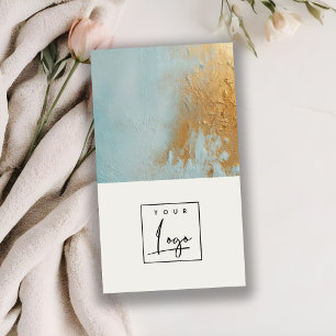 Carte De Visite Classy Artistic Blue Gold Paint Texture Logo