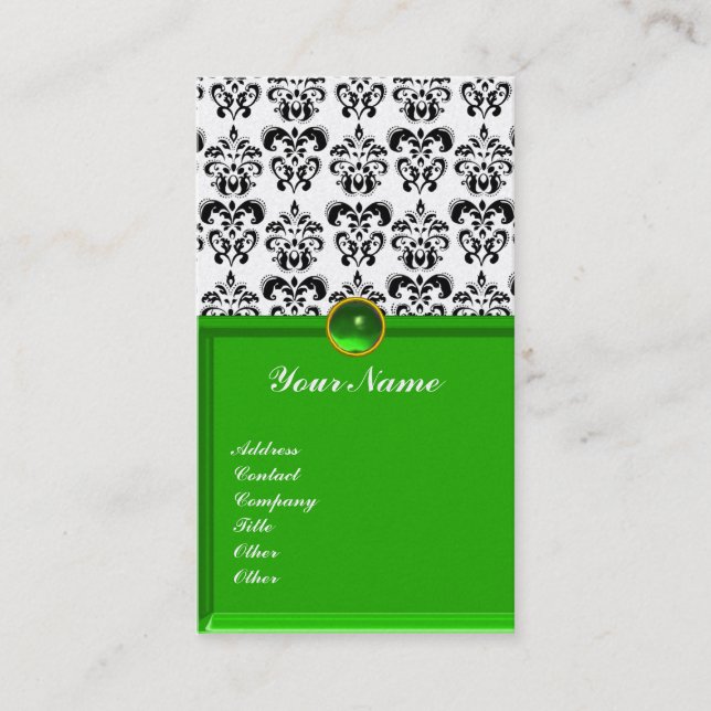 Carte De Visite CLASSY DAMASK MONOGRAM vert émeraude platine (Devant)