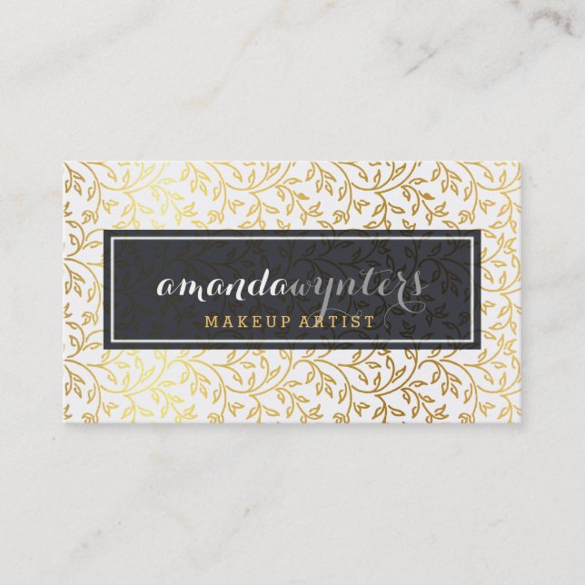 Carte De Visite CLASSY feuillage moderne motif feuille d'or logo b (Devant)