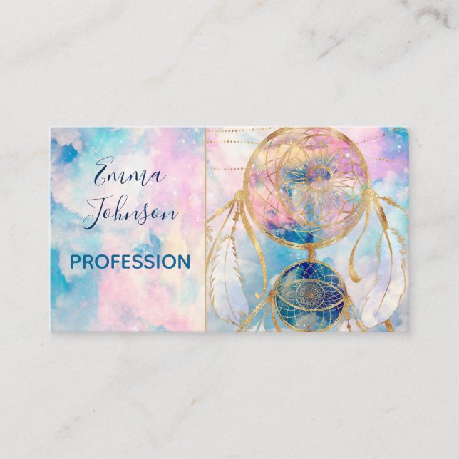 Carte De Visite Classy Gold Dreamcatcher Rainbow Clouds Sky design (Devant)
