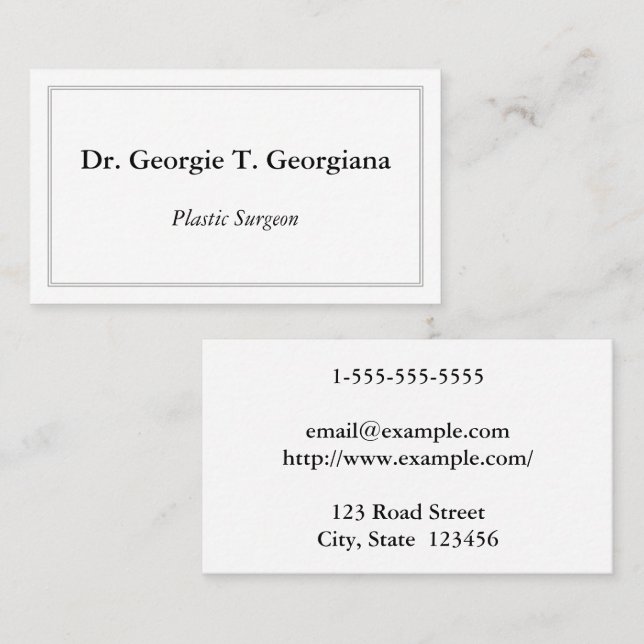 Carte De Visite Classy & Minimal Plastic Surgeon Business Card (Devant / Derrière)