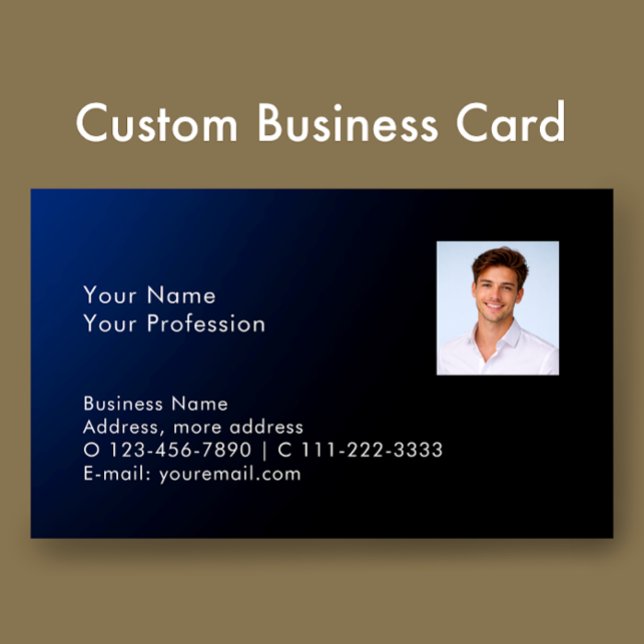 Carte De Visite Classy Modern Custom Photo QR Code Blue Gradient (Personalize all the modern text. Add your photo to classy blue gradient professional business card.)