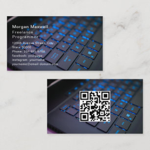 Carte De Visite Clavier Code QR Programmeur Informatique bleu 