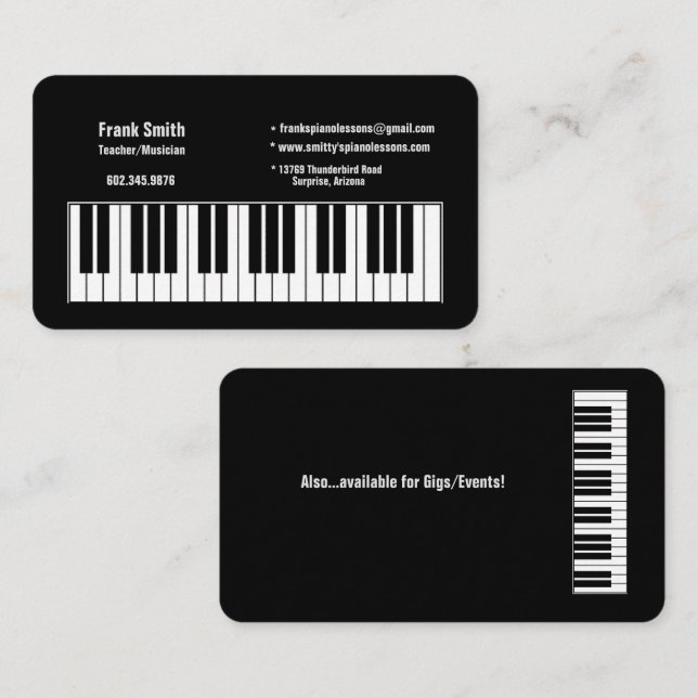 Carte De Visite Clavier de l'enseignant compositeur musicien (Devant / Derrière)
