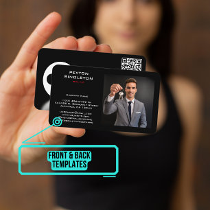 Carte De Visite Clé de silhouette noire avec URL Code QR