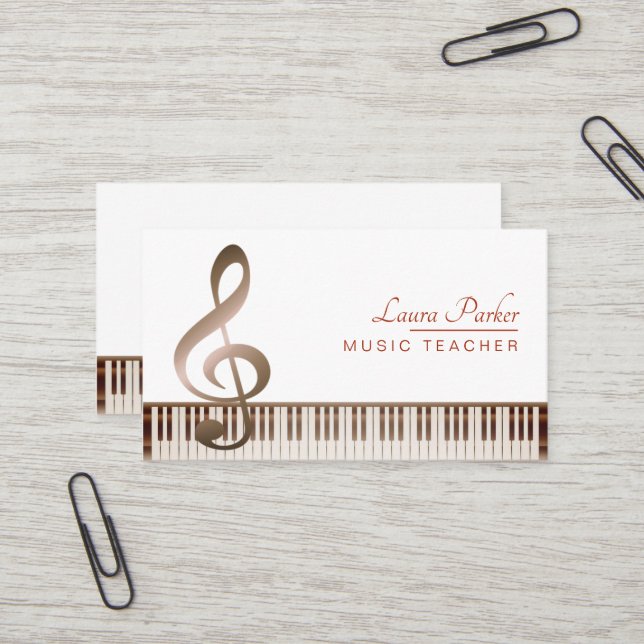 Carte De Visite Clé musicale élégante de clavier de piano de (Devant/Arrière en situation)
