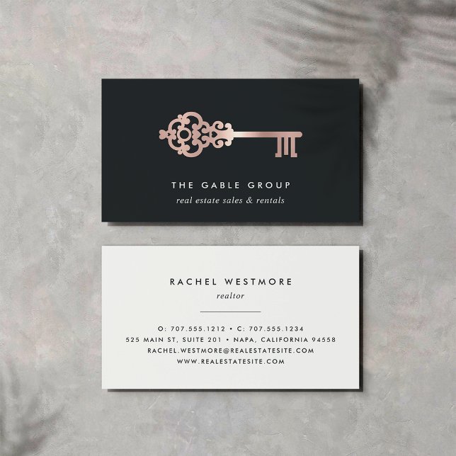 Carte De Visite Clé vintage | ROSE | Immobilier (Créateur téléchargé)