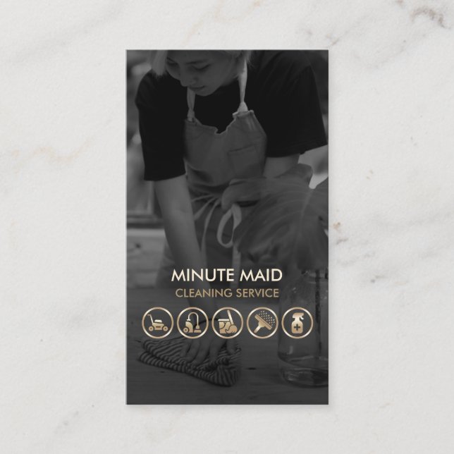 Carte De Visite Cleaning Service Faux Gold Icons Cleaner (Devant)