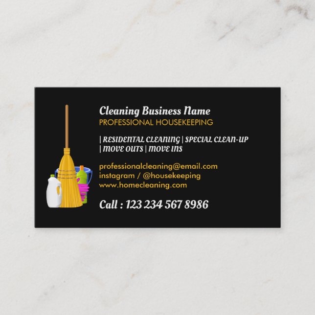 Carte De Visite Cleaning Service Standard Black (Devant)