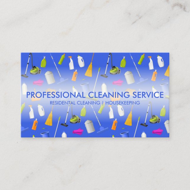 Carte De Visite Cleaning Services Icons Cute blue (Devant)