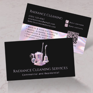 Carte De Visite Cleaning Services Supplies Modern QR Code