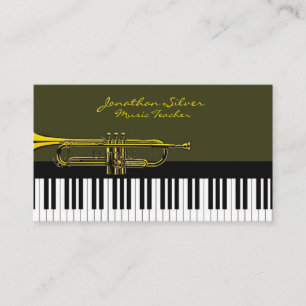 Carte De Visite Clés de piano élégantes et musique de trompette