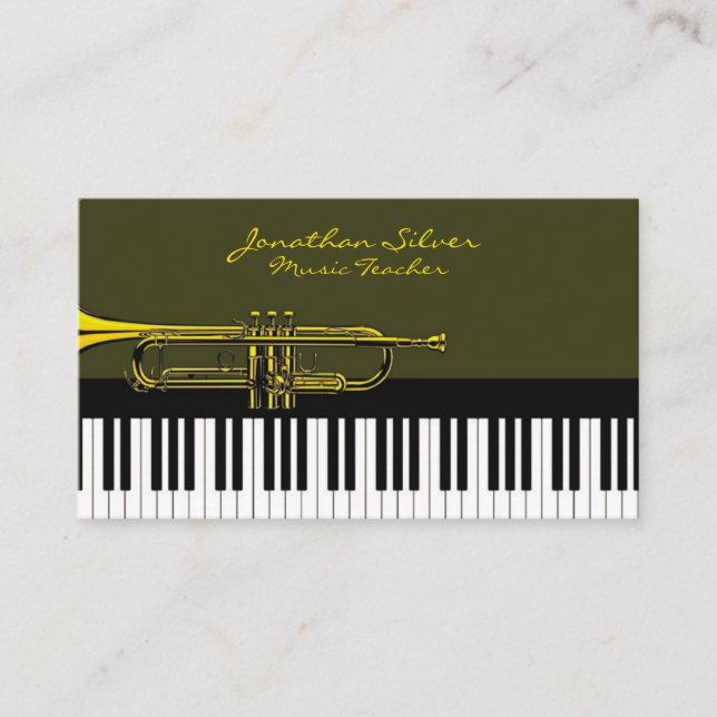 Carte De Visite Clés de piano élégantes et musique de trompette (Devant)