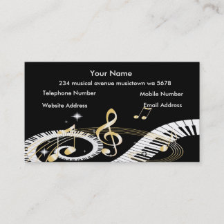Carte De Visite Clés de piano et notes d'or de musique