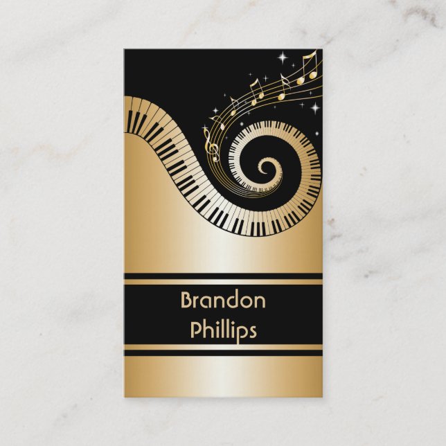 Carte De Visite Clés de piano et notes élégantes de musique (Devant)