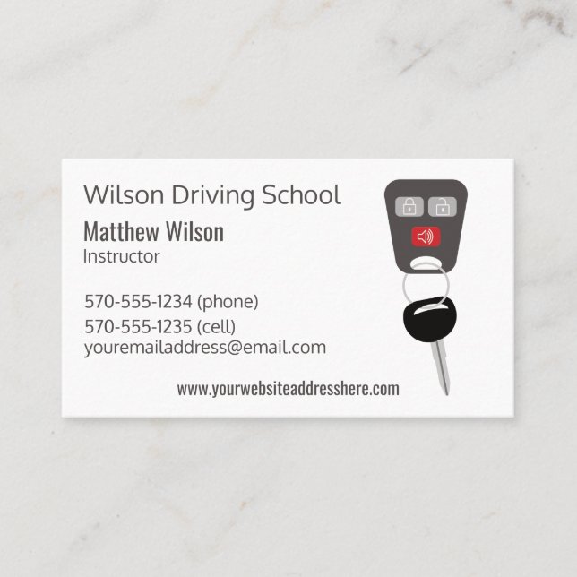 Carte De Visite Clés de voiture d'instructeur d'auto-école (Devant)
