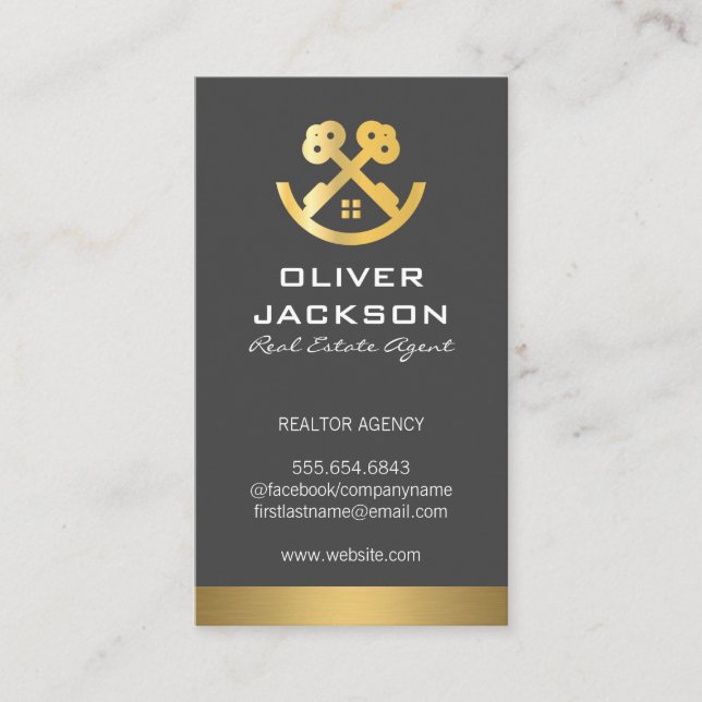 Carte De Visite Clés d'or et logo de la maison | Immobilier (Devant)