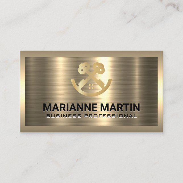 Carte De Visite Clés d'or | Logo immobilier | Metallique (Devant)