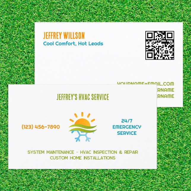 Carte De Visite Climatisation HVAC QR personnalisée (HVAC Air Conditioning Custom QR Business Cards)
