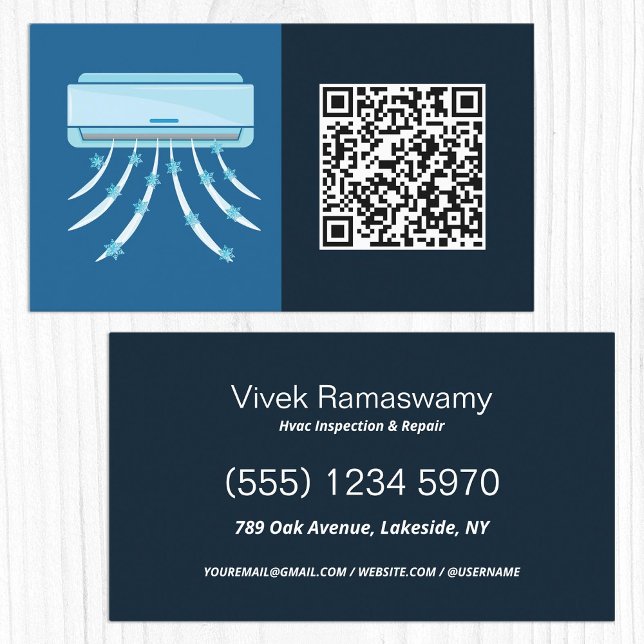Carte De Visite Climatisation QR personnalisée HVAC (Custom QR Air Conditioning HVAC Business Cards)