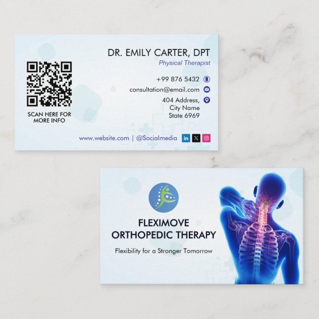 Carte De Visite Clinique de thérapie orthopédique | Blanc moderne (Devant / Derrière)