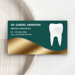 Carte De Visite Clinique dentaire dorée et verte foncée Dentiste