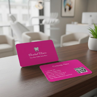 Carte De Visite Clinique Dentaire Élégante Code QR Dentiste Rose