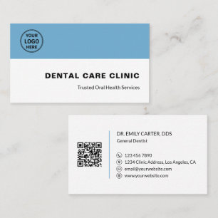 Carte De Visite Clinique Dentaire Logo de Dentiste Code QR Bleu Bl