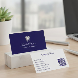 Carte De Visite Clinique Dentaire Moderne Navy Blue Code QR Dentis