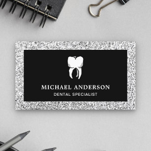 Carte De Visite Clinique dentaire noire en argent Parties scintill